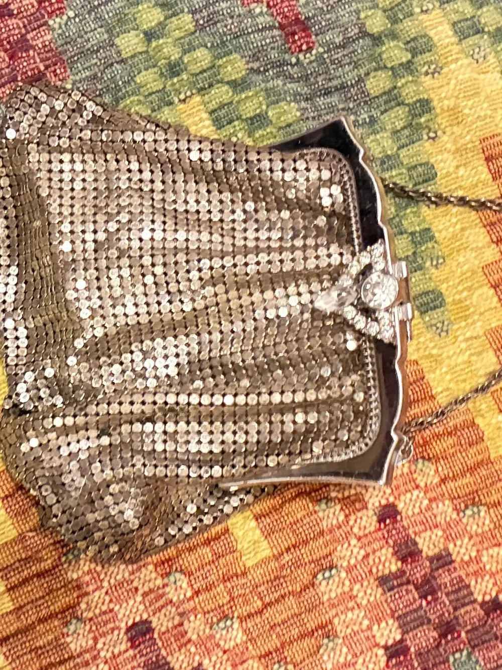 Vintage Silver Sequin Evening Clutch Bag with Chain